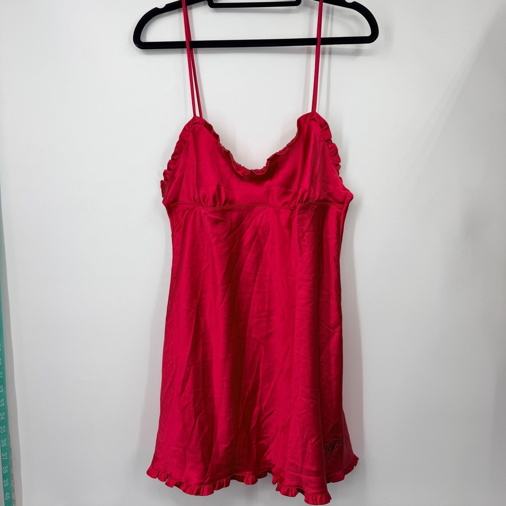 Victoria's Secret Angels Red Satin Ruffle Slip Dress Rhinestone Angel Small‎